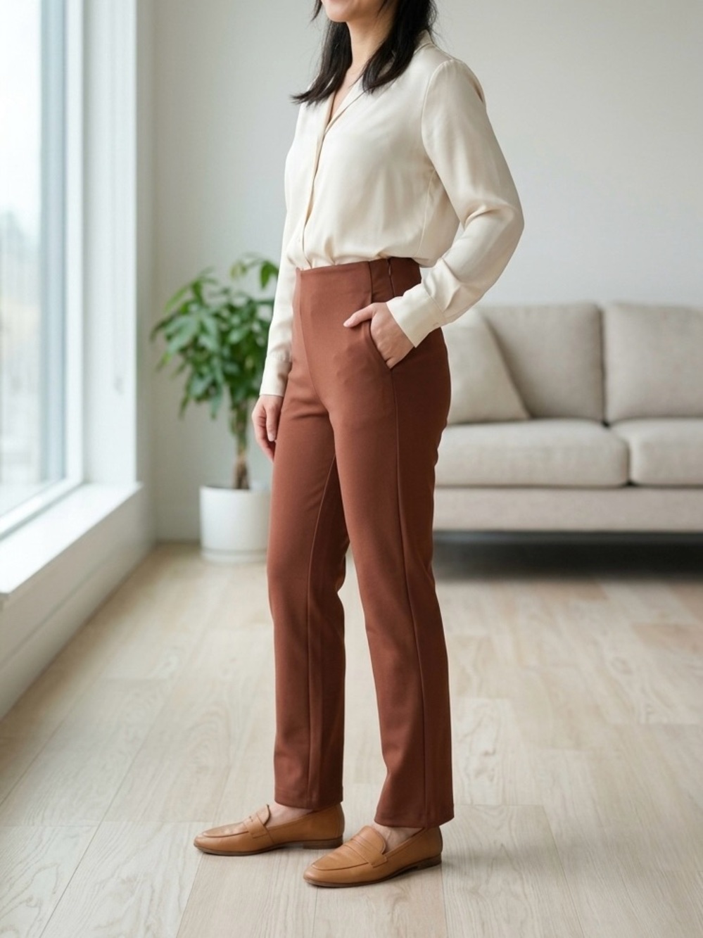 Leith Rust Brown Straight Leg Pants